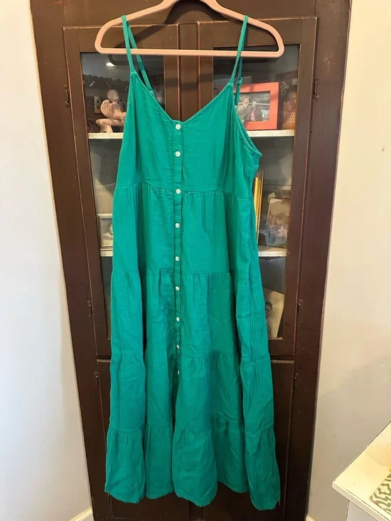 Universal Thread Green Tiered Button Front Summer Dress with Pockets Size XL - Picture 2 of 5